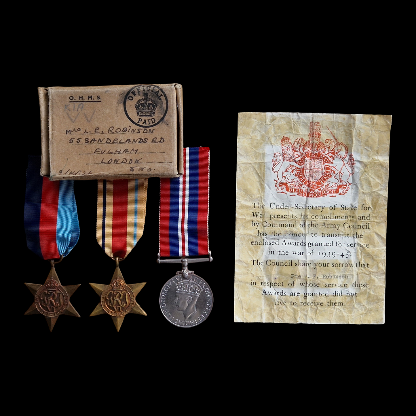 4th Queen’s Own Royal West Kent Regiment DIED POW TOBRUK 1942 WW2 Medals Fulham