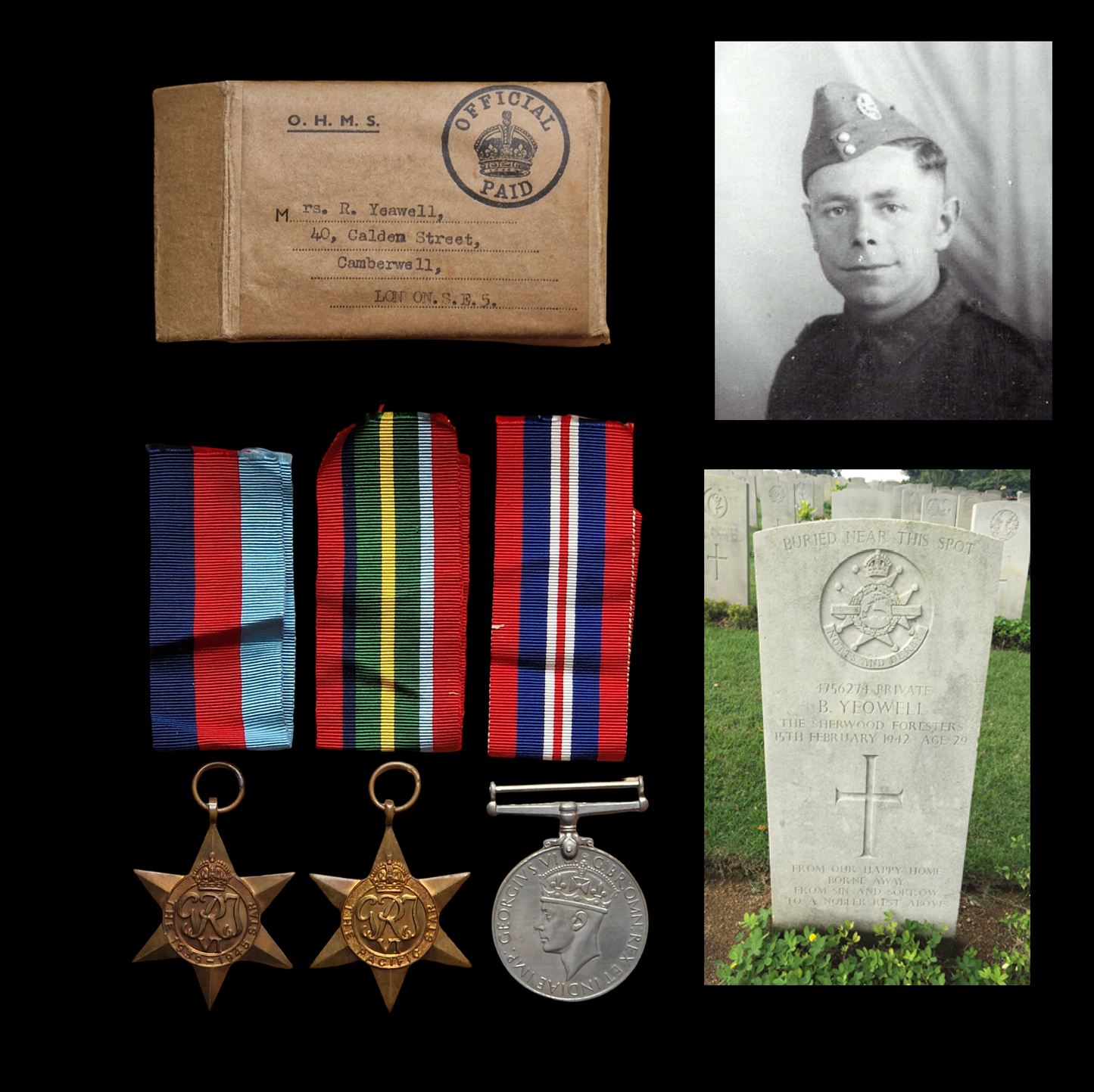 5th Sherwood Foresters Notts & Derby Regiment KIA Singapore 1942 WW2 Medal Group