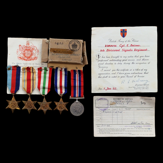 5th Divisional Royal Signals Regiment WW2 Medal Group Oldham Certificate BAOR
