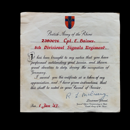 5th Divisional Royal Signals Regiment WW2 Medal Group Oldham Certificate BAOR