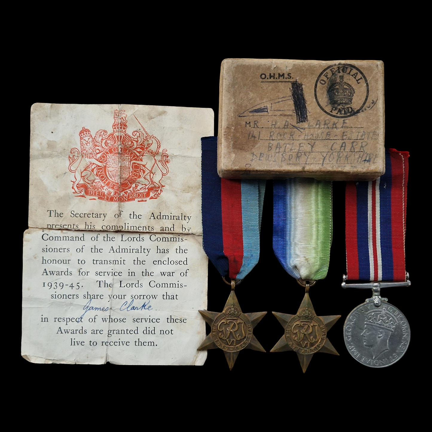 Royal Navy DEMS Gunner KIA Sierra Leone Convoy 1943 U-Boat Atlantic WW2 Medals