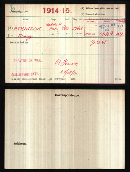 Northumberland Fusiliers DOW Somme 1916 1914-15 Star WW1 Medal Gateshead-on-Tyne