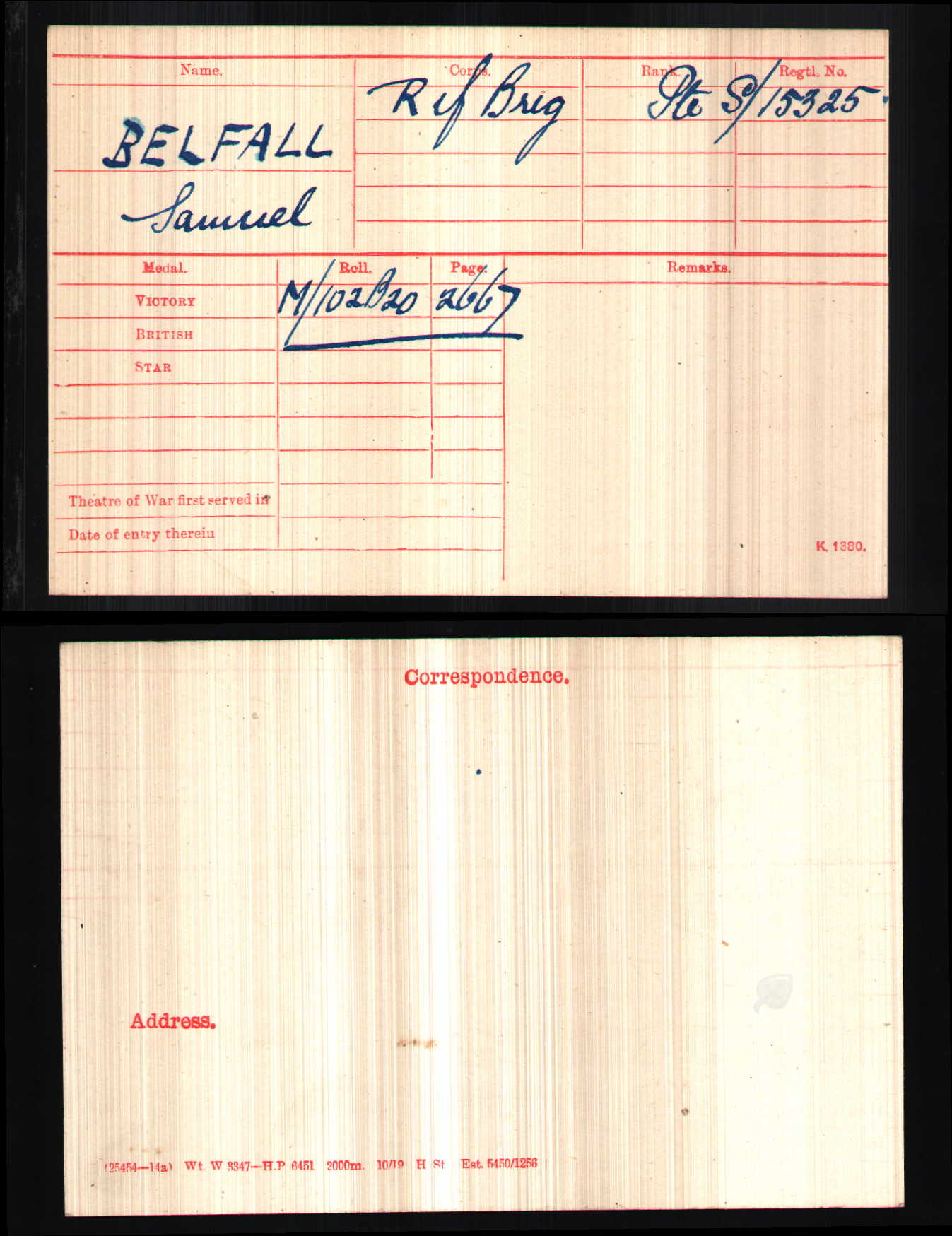 Rifle Brigade - Prisoner of War POW 1918 - British War Medal - From Southwark, London