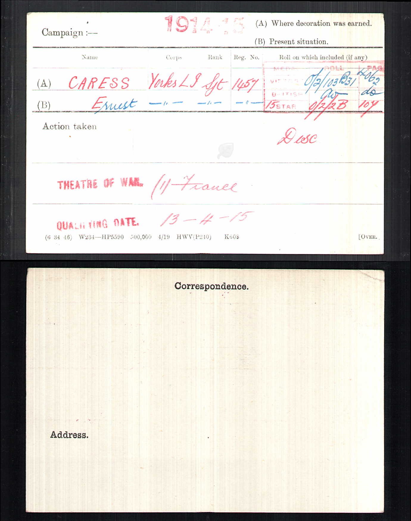 4th King’s Own Yorkshire Light Infantry WW1 Medal Trio from Wakefield Yorkshire