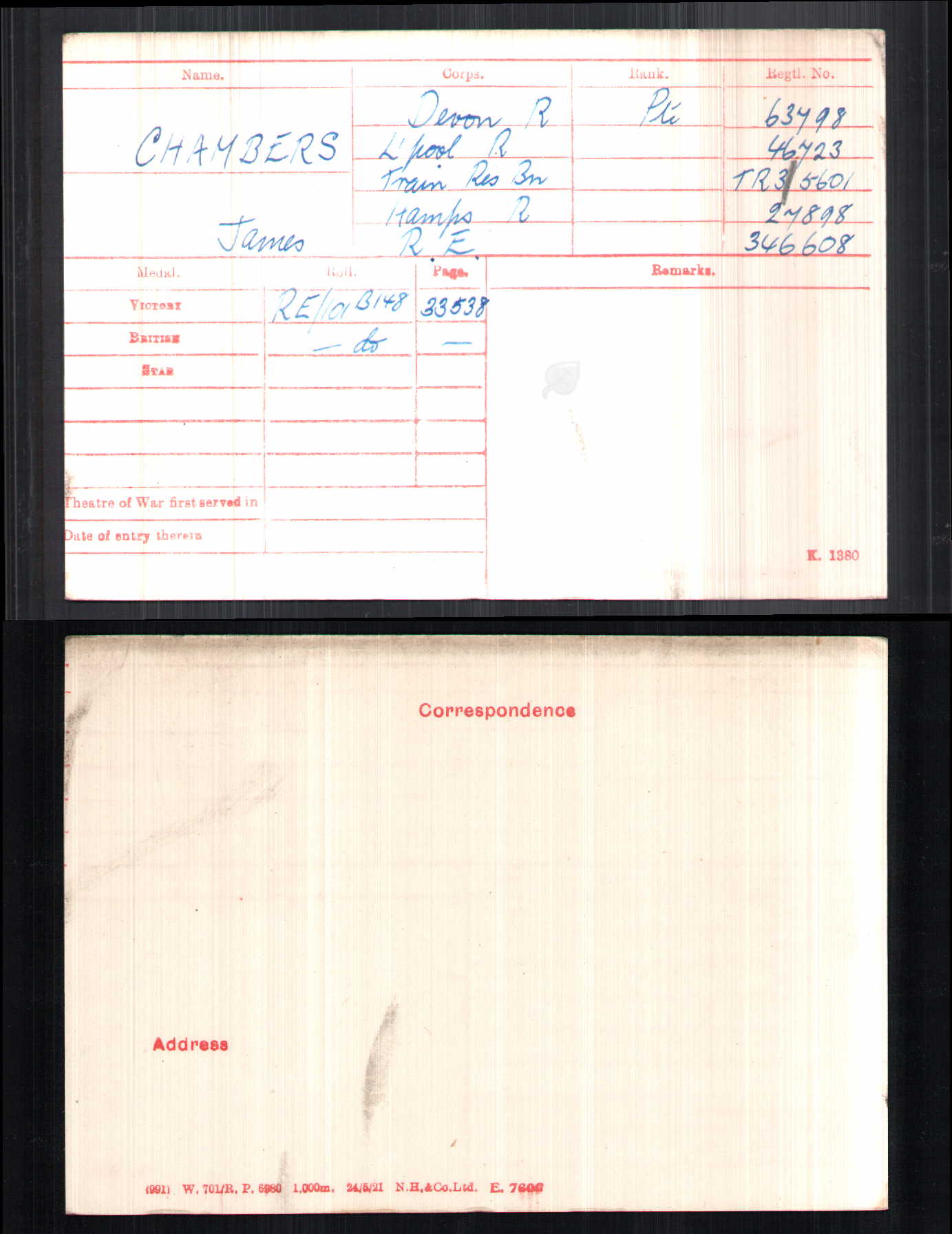 Devonshire Regiment Liverpool Regt. WIA GSW Knee from Everton WW1 Medal Pair