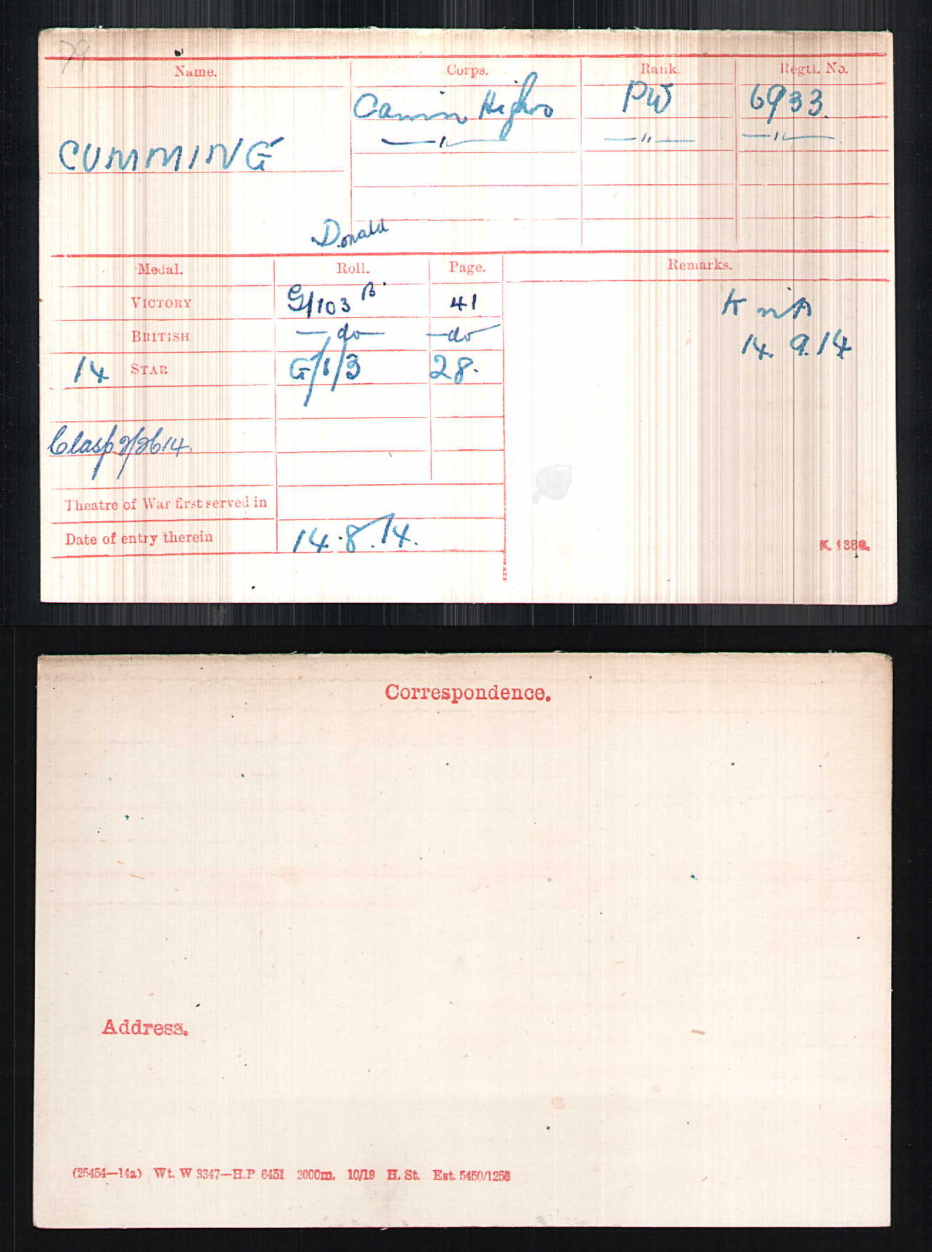 Cameron Highlanders KIA 1914 Mons Star Medal Pte Cumming Isle of Skye