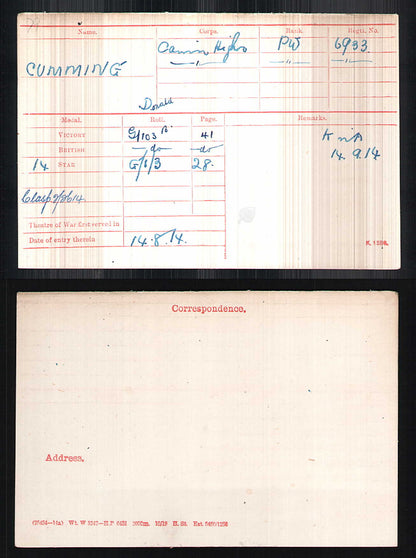 Cameron Highlanders KIA 1914 Mons Star Medal Pte Cumming Isle of Skye