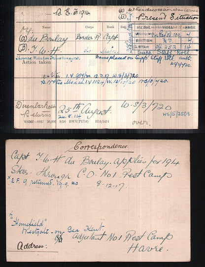 Major 1st Bn. Border Regiment WW1 1914 Star Medal Trio Houssemayne du Boulay