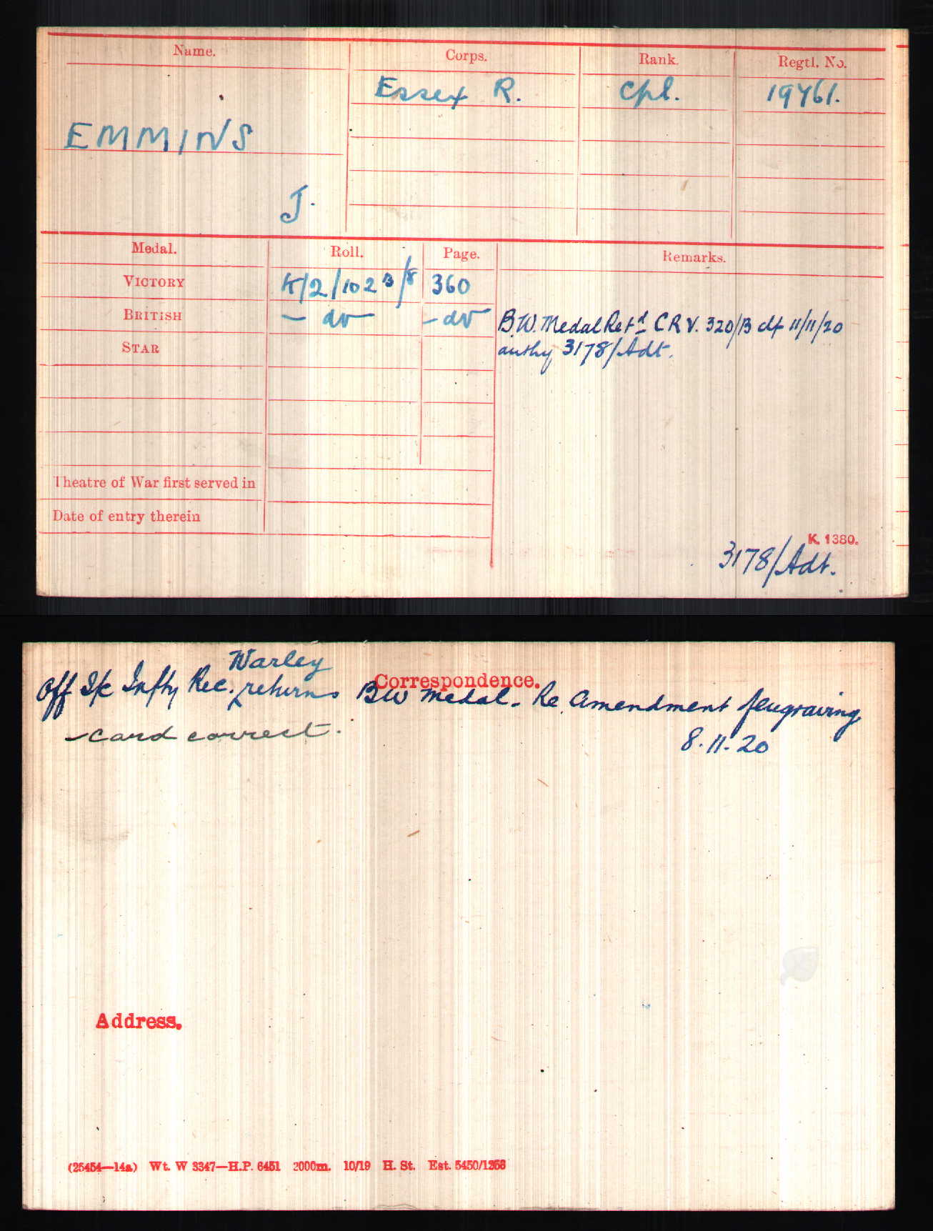 2nd Essex Regiment - Sergeant POW March 1918 WIA 1917 - London - WW1 Victory Medal