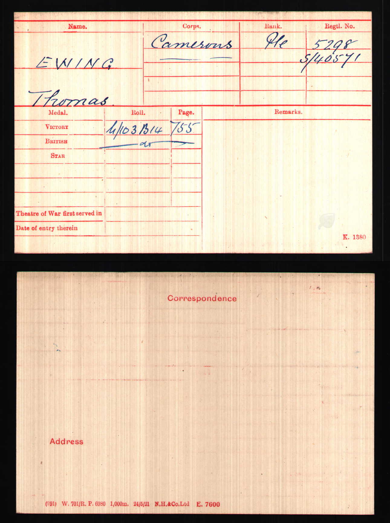 7th Cameron Highlanders KIA March 1918 WW1 Victory Medal from Glasgow