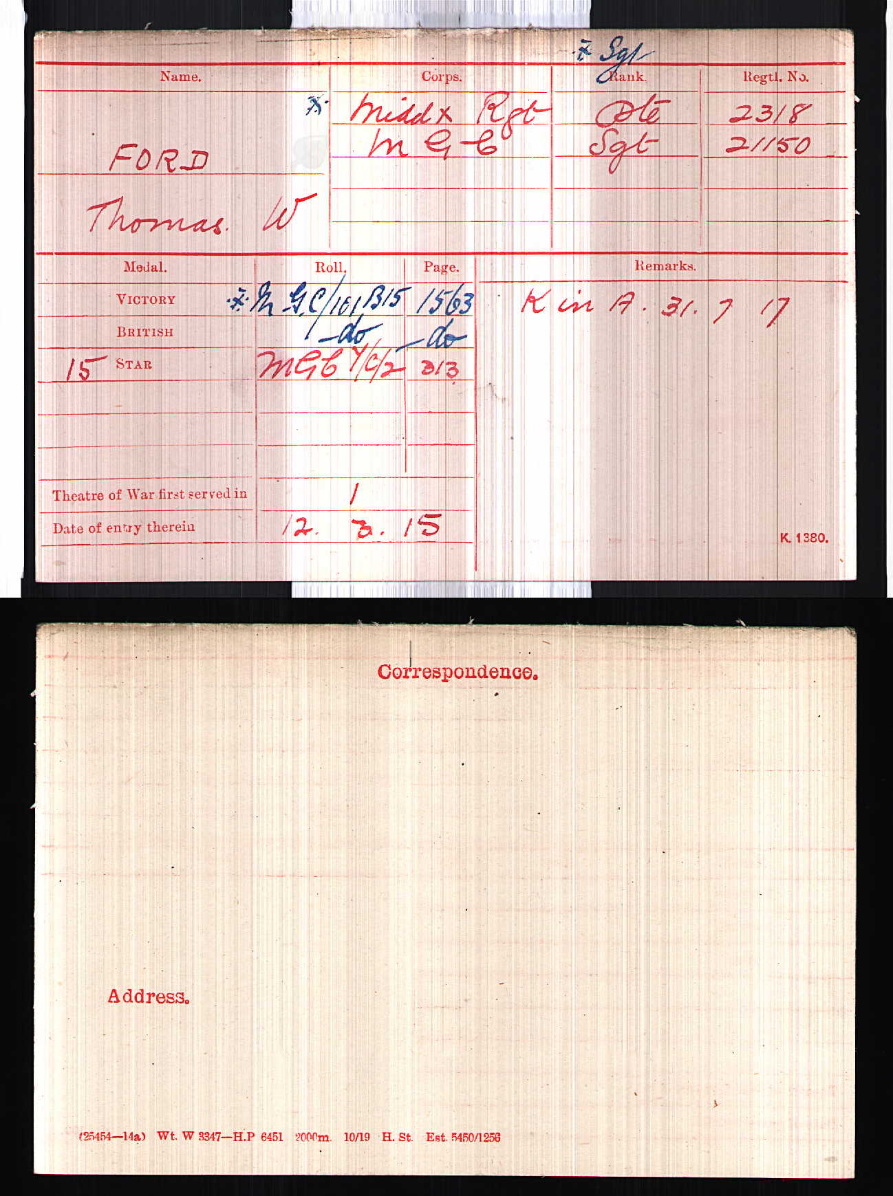 7th Middlesex Regiment KIA Ypres 1917 Machine Gun Corps MGC WW1 Medal Trio