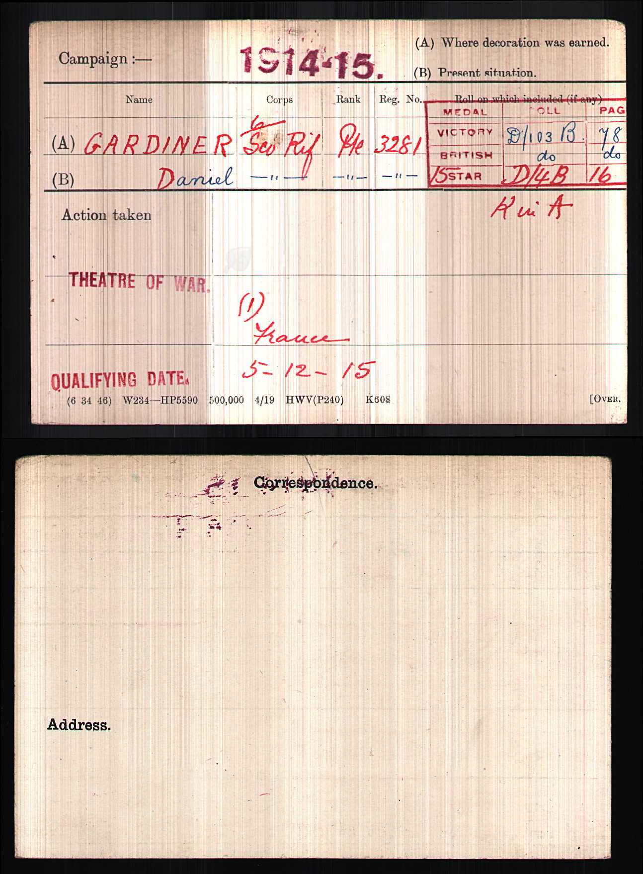 Cameronians Scottish Rifles KIA Somme 1916 WW1 British War Medal BWM Hamilton