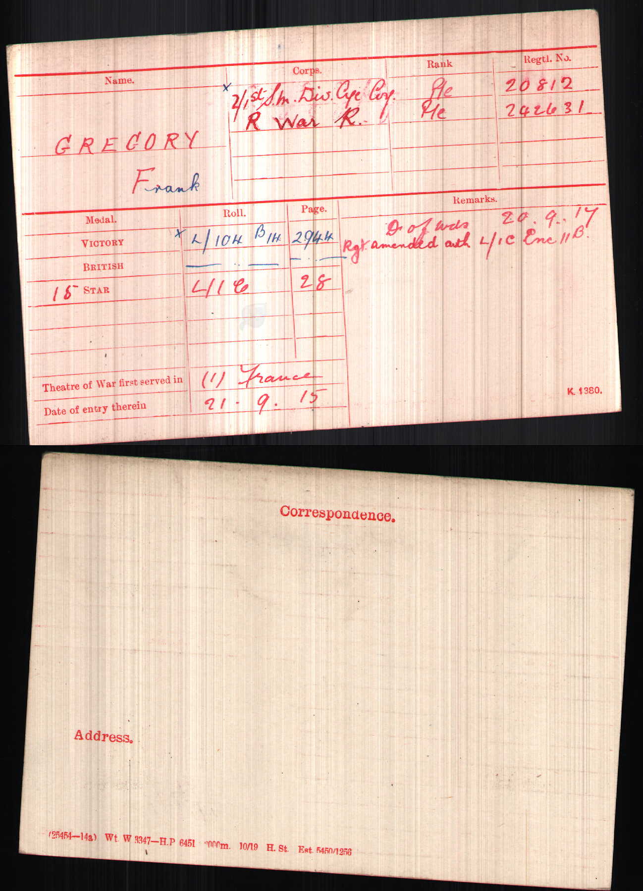 Royal Warwickshire Regiment - Died of Wounds 1917 - WW1 1914-15 Star Medal - 2/1st South Midland Divisional Cyclist Company