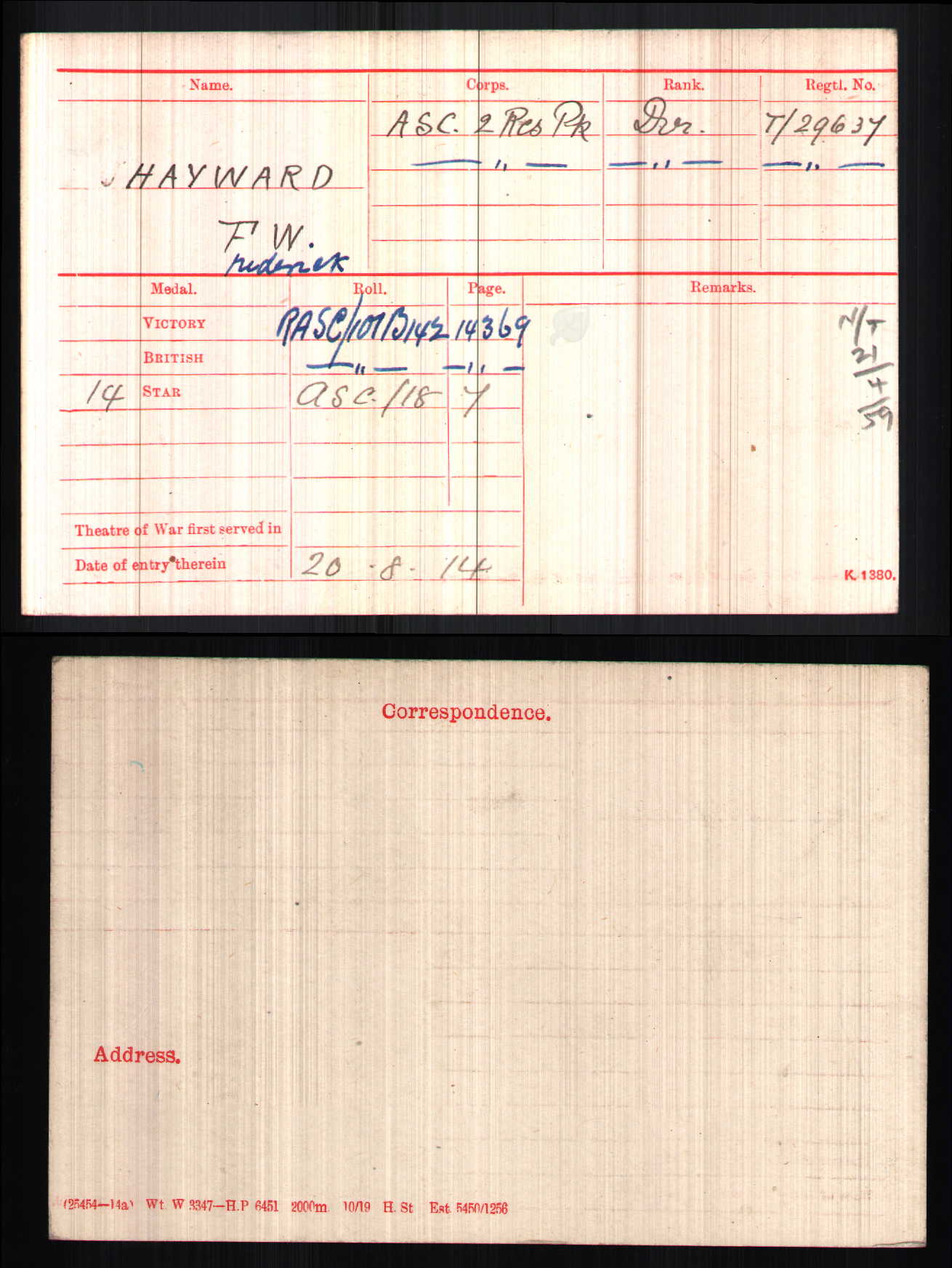 Army Service Corps Heavy Transport 19 Corps - Wounded in Action 1918 - WW1 1914 Mons Star Medal Trio - London
