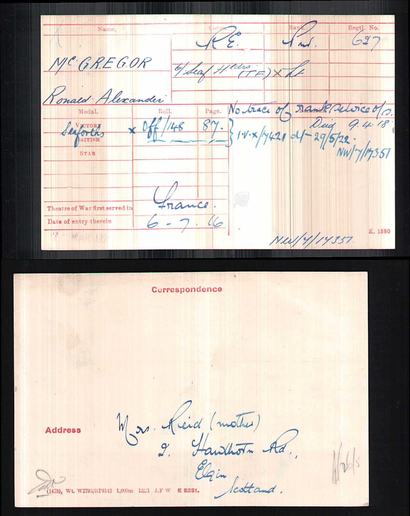 6th Bn. Seaforth Highlanders Officer - Killed in Action April 1918 - WW1 Memorial Plaque - From Elgin, Moray