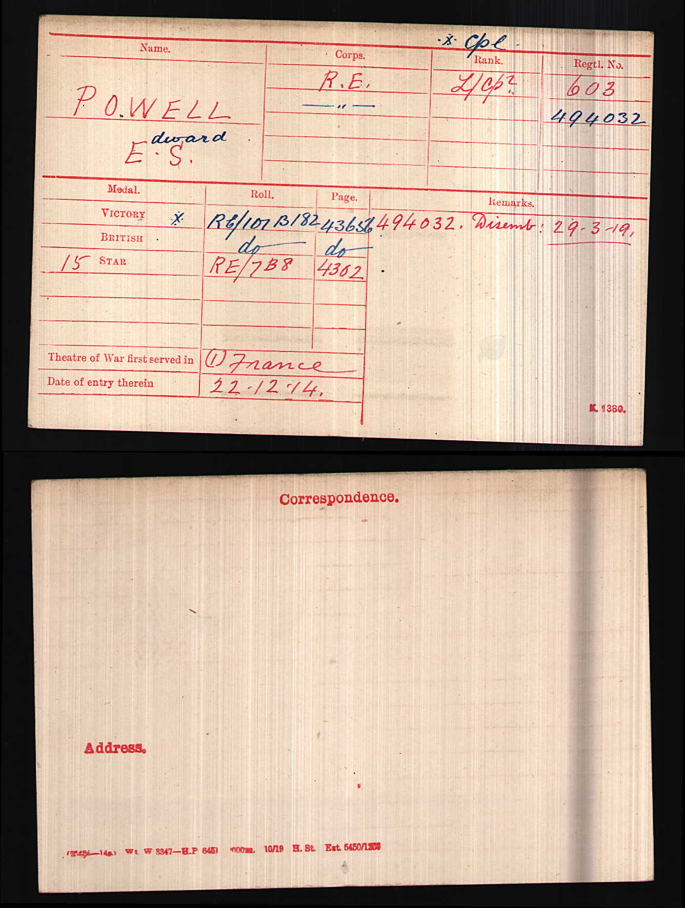 Royal Engineers Territorial Efficiency Medal Group WW1 Powell from Limehouse