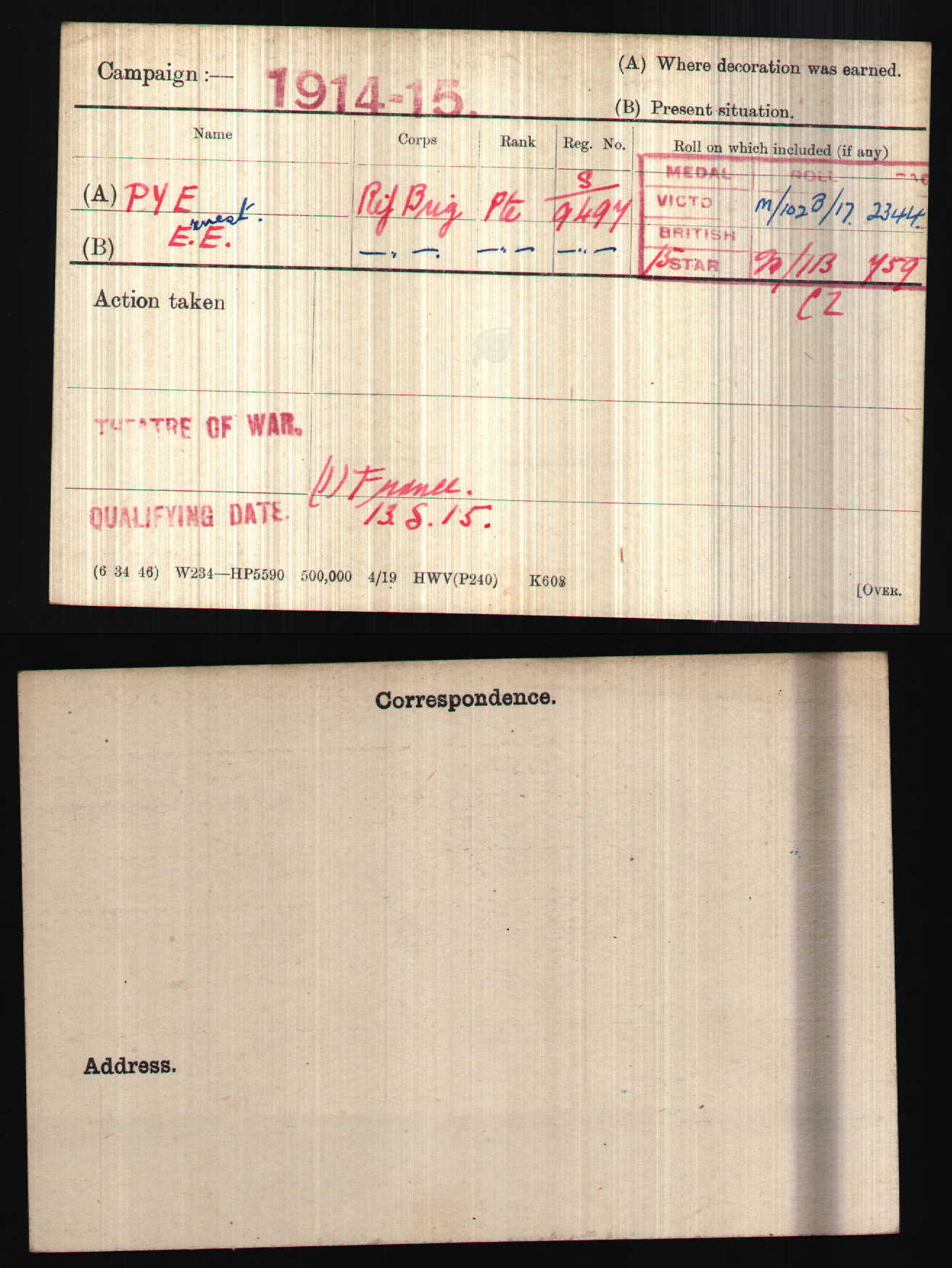 Rifle Brigade WIA 1917 British WW1 Medal Trio L/Cpl. Pye Birmingham