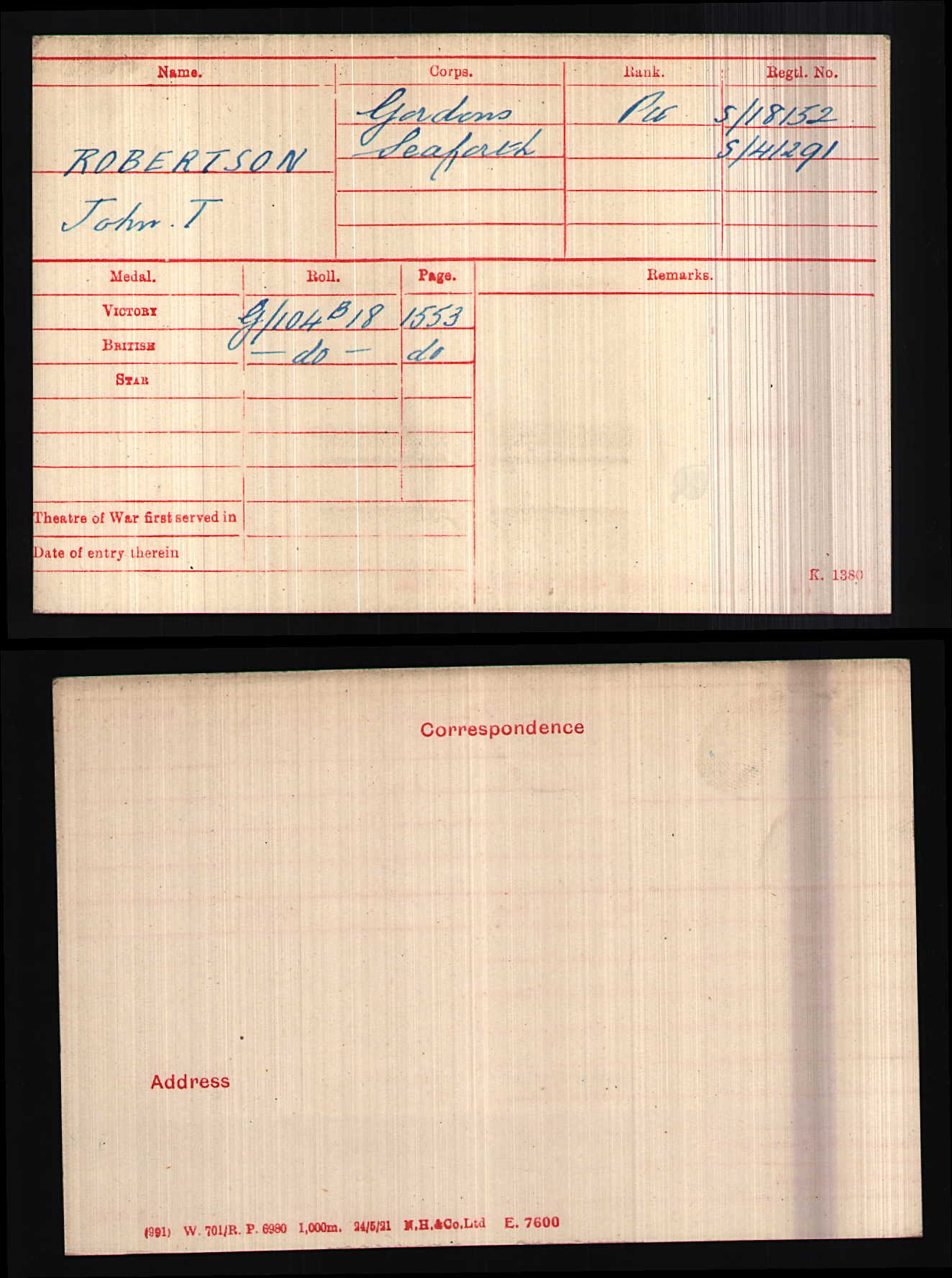 2nd Bn. Seaforth Highlanders - Killed in Action 1918 - WW1 Medal Pair - Late Gordon Highlanders - From Belhelvie, Aberdeen