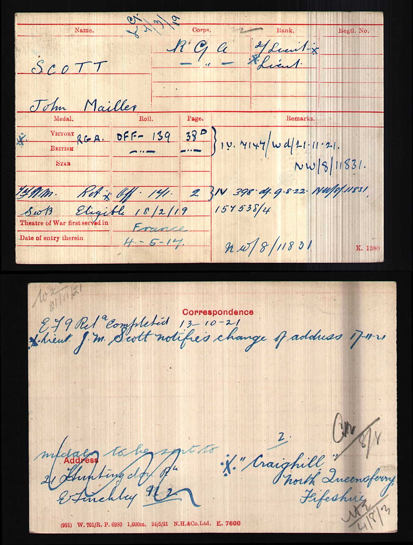 Forth R.G.A. - Officer - WW1 Territorial War Medal Group - Important Edinburgh Architect