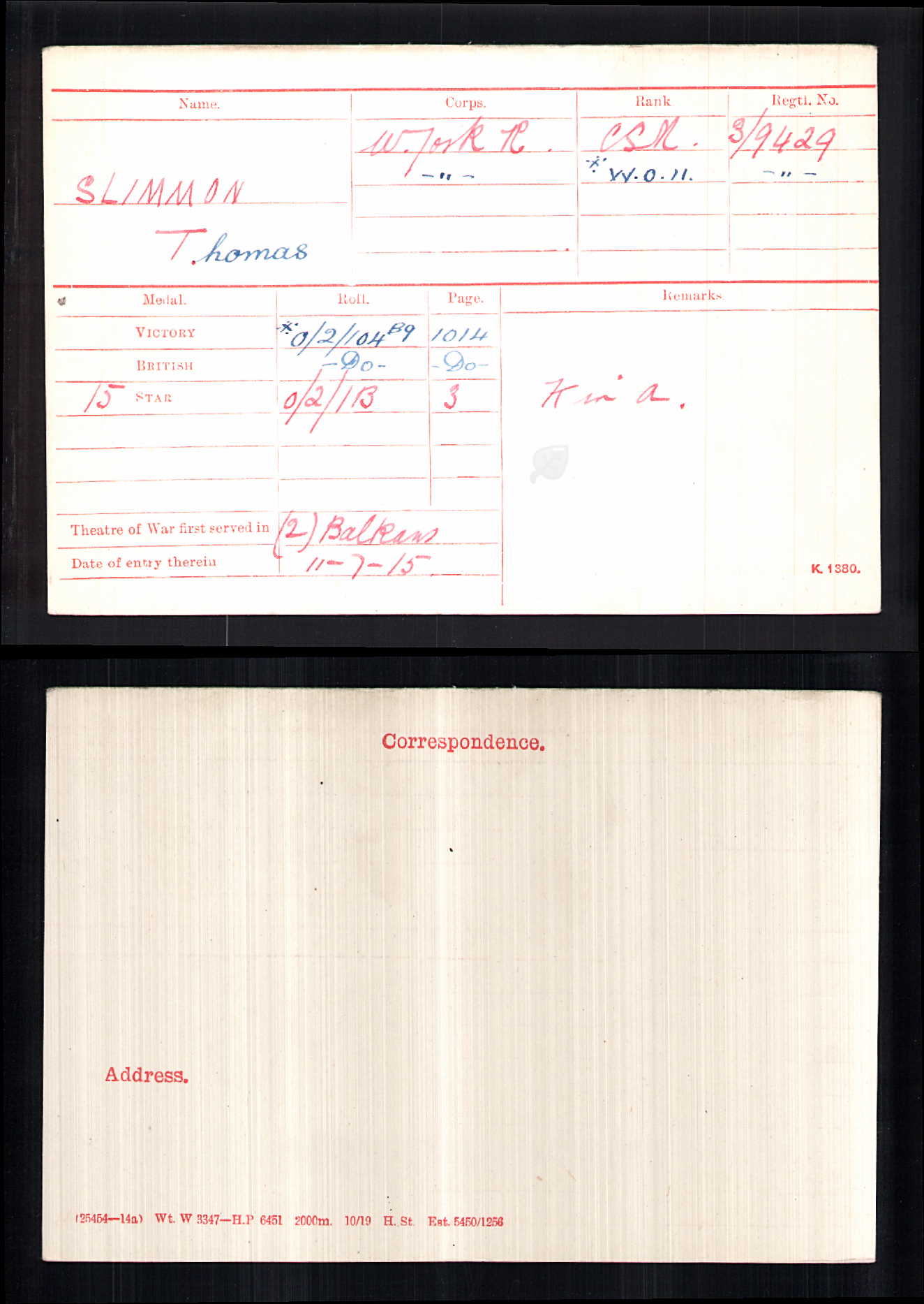 9th West Yorkshire Regiment - Company Sergeant-Major Killed in Action Gallipoli 1915 - Memorial Plaque