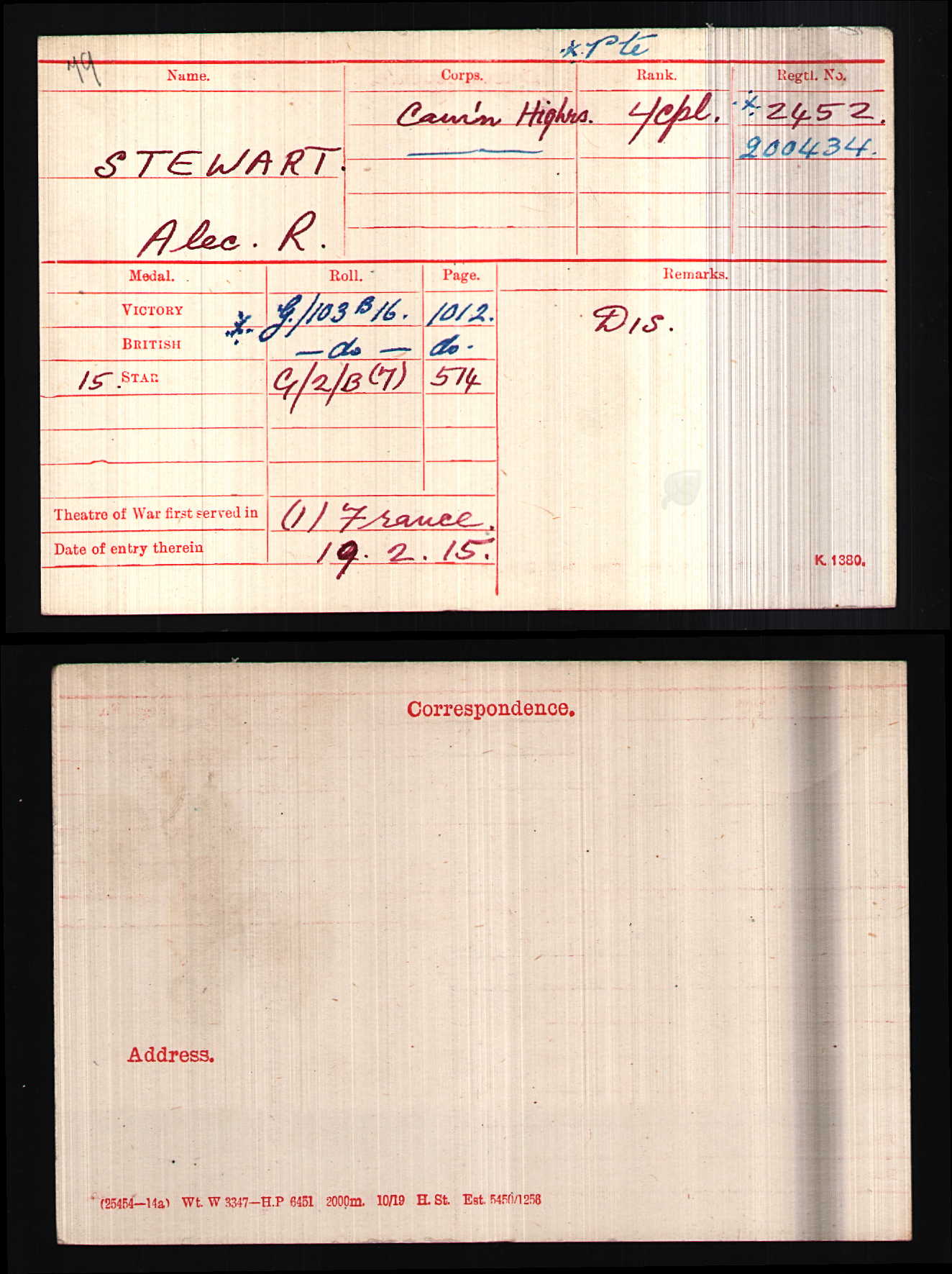 4th Bn Cameron Highlanders Died 1919 Victory Medal WW1 WIA Neuve Chapelle