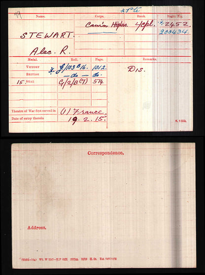 4th Bn Cameron Highlanders Died 1919 Victory Medal WW1 WIA Neuve Chapelle