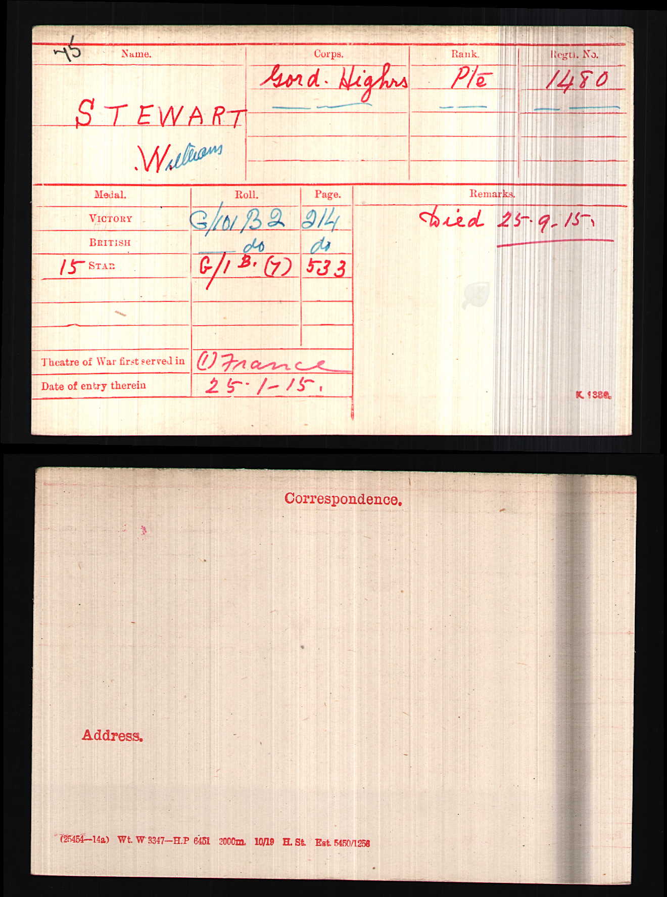 Gordon Highlanders - Killed in Action Battle of Loos Sept 1915 - WW1 Medal Trio - From Cullen, Banffshire