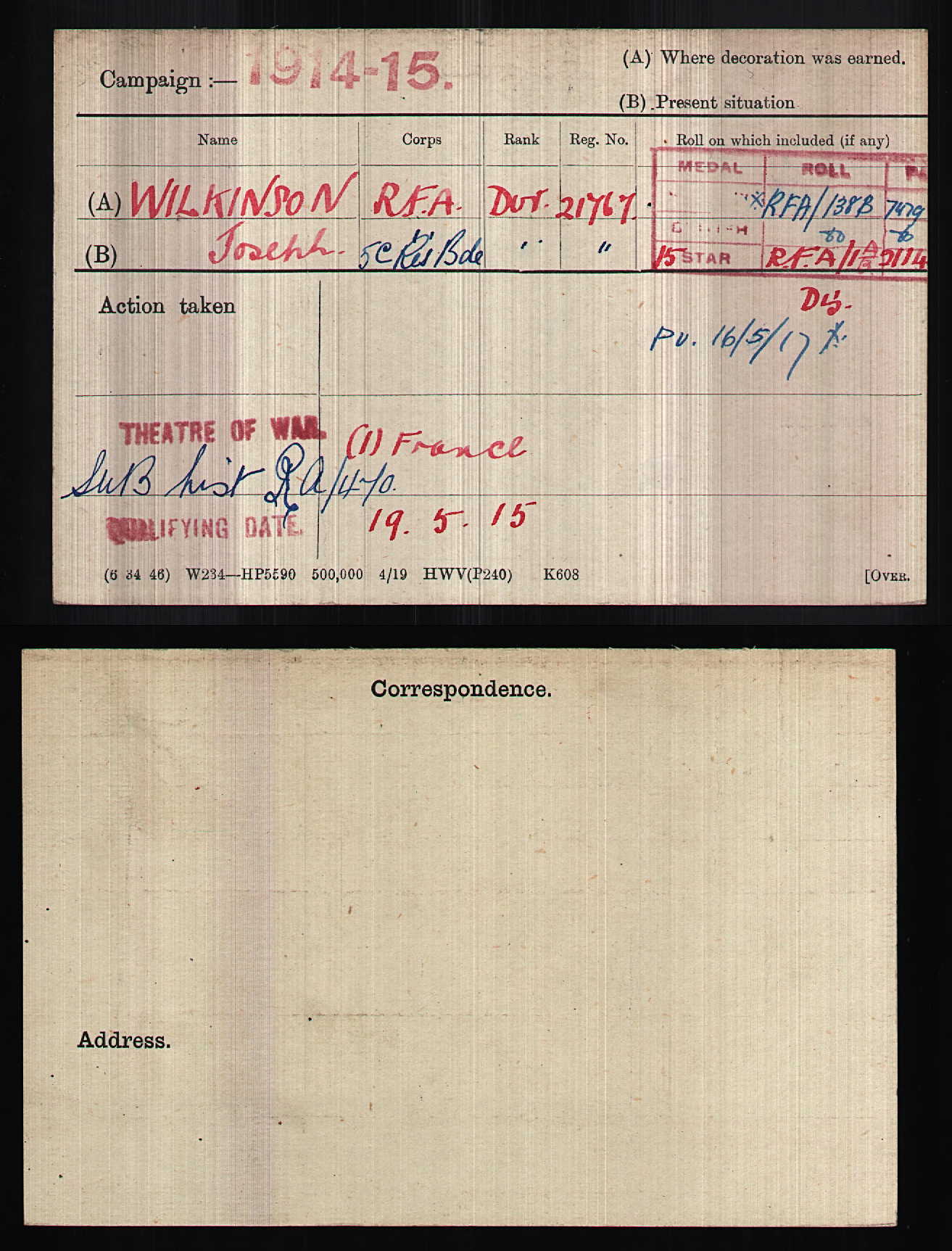 Royal Field Artillery Died of Wounds 1919 WW1 Medal Pair from South Bank, York