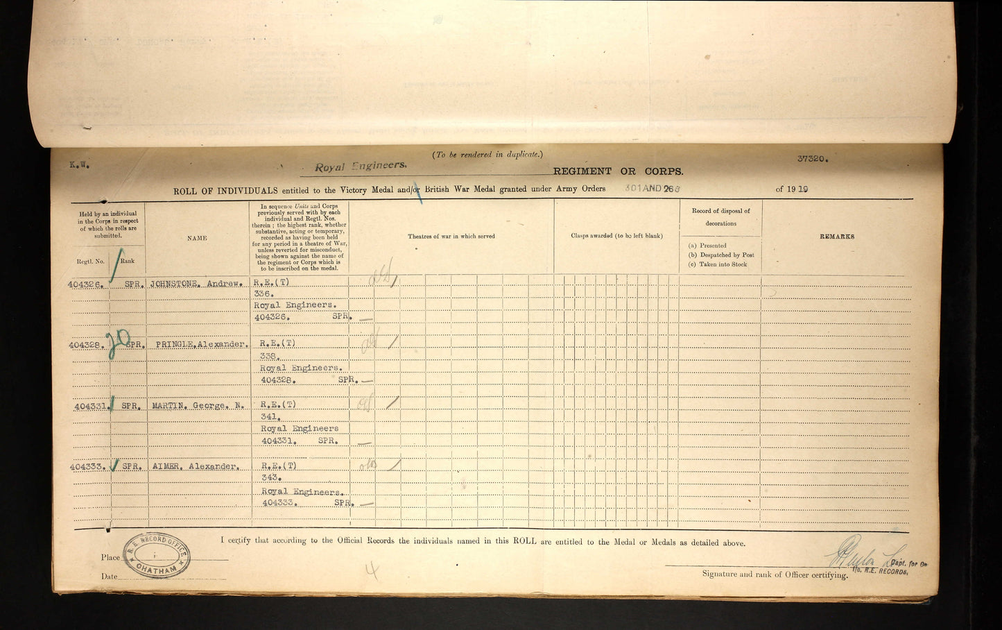 Royal Engineers - Wounded in Action 1918 - WW1 British Medal Pair - From Dundee