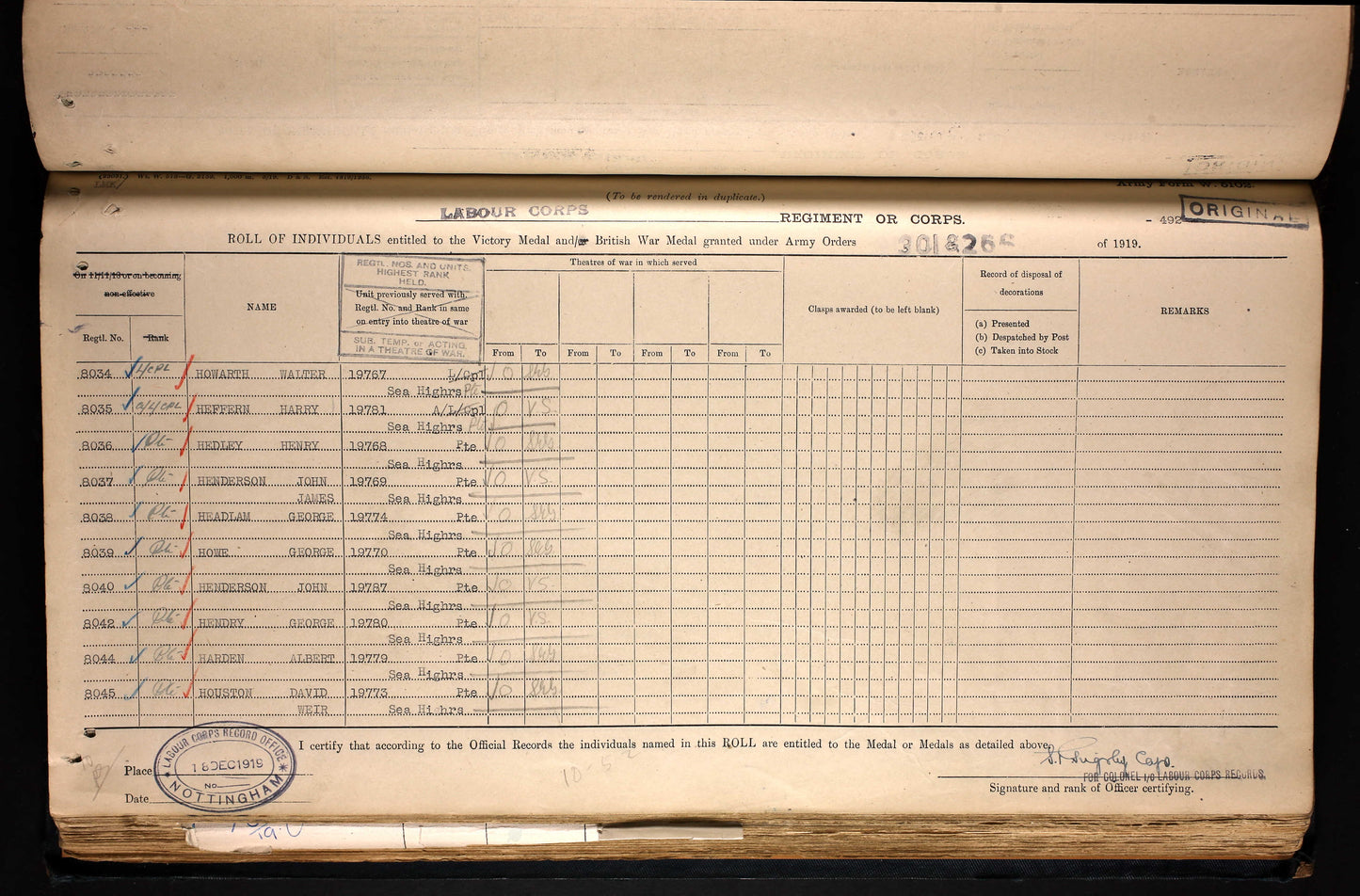 Seaforth Highlanders Died 6 Nov 1918 WW1 Medal Pair York Regt Whitby, Yorkshire