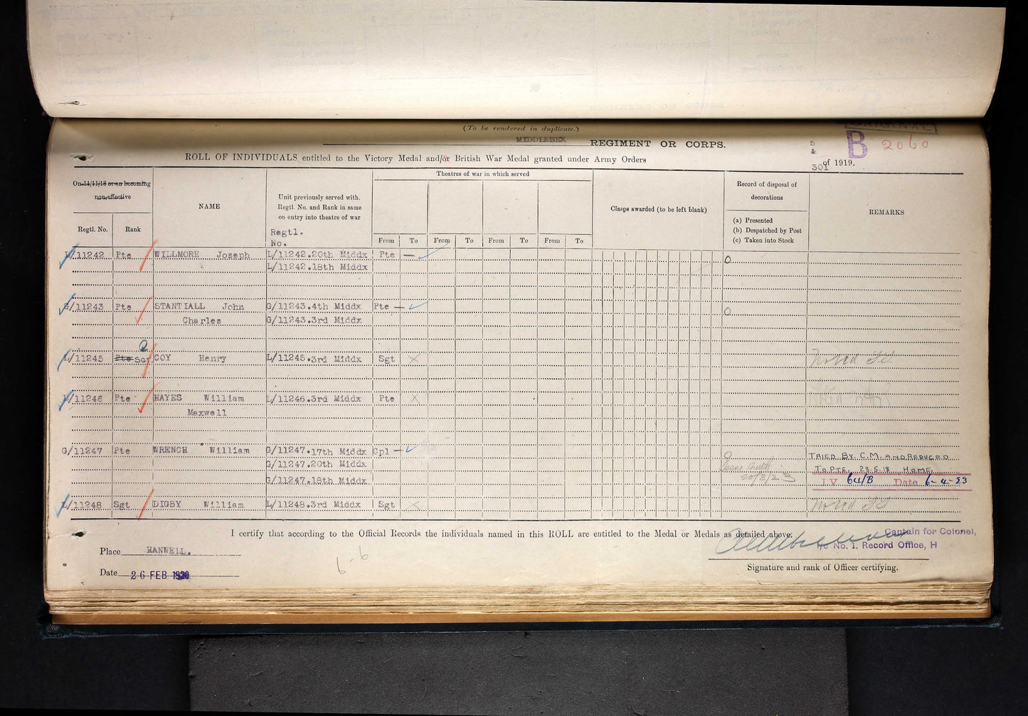 3rd Middlesex Regiment WW1 Medal Trio served Singapore India Salonika France