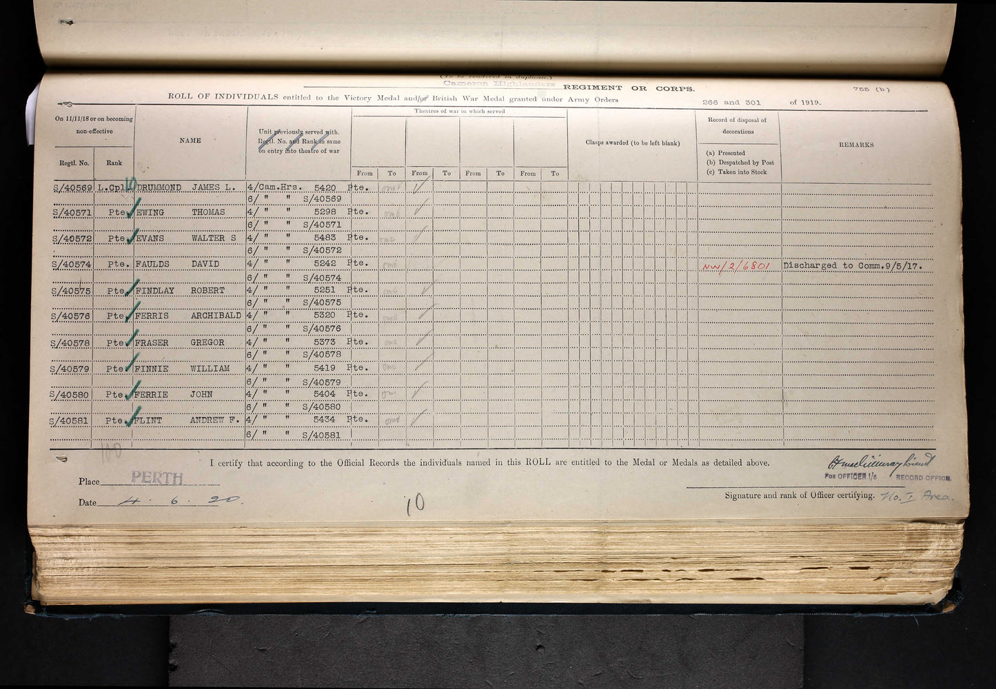 7th Cameron Highlanders KIA March 1918 WW1 Victory Medal from Glasgow