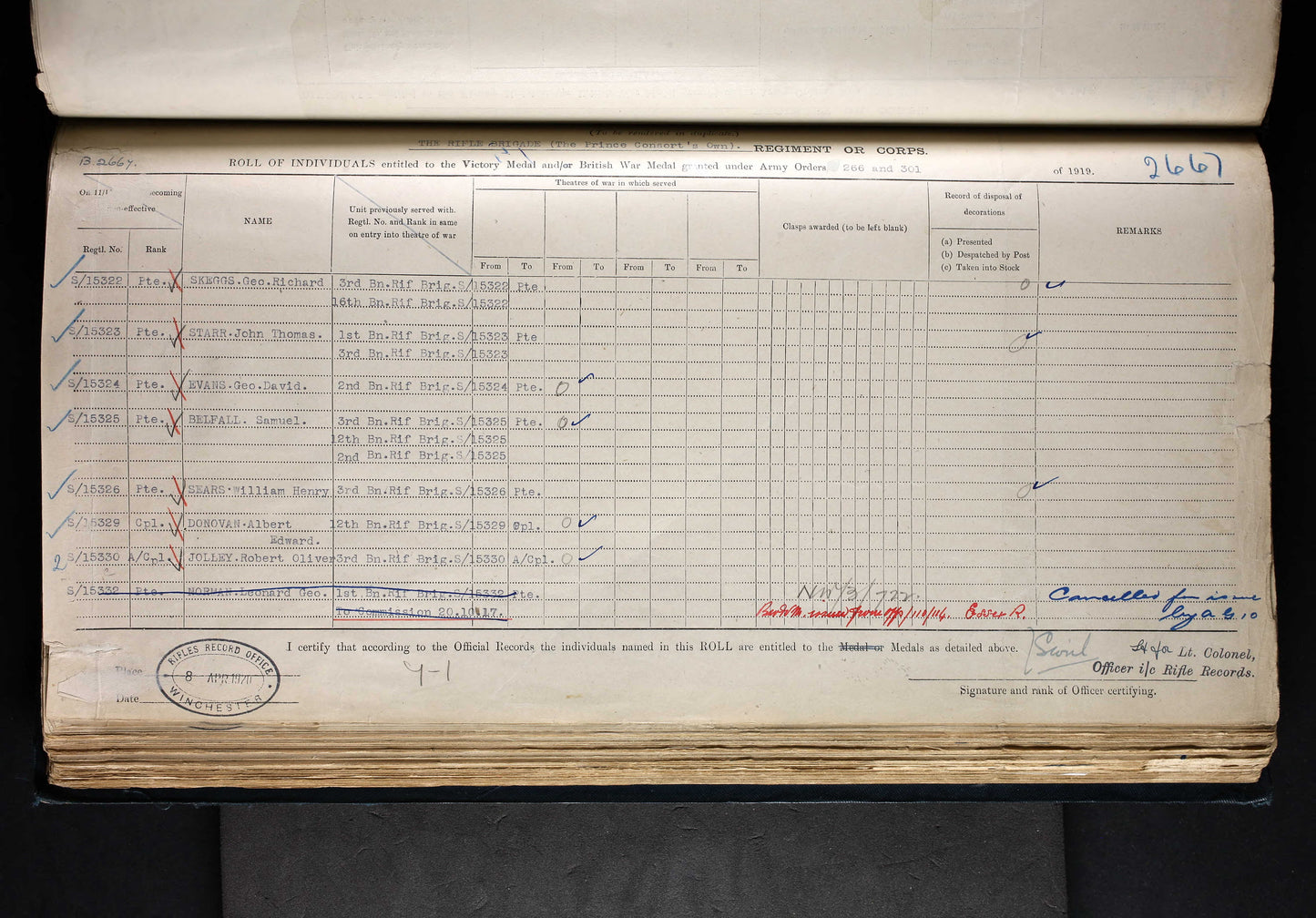 Rifle Brigade - Prisoner of War POW 1918 - British War Medal - From Southwark, London