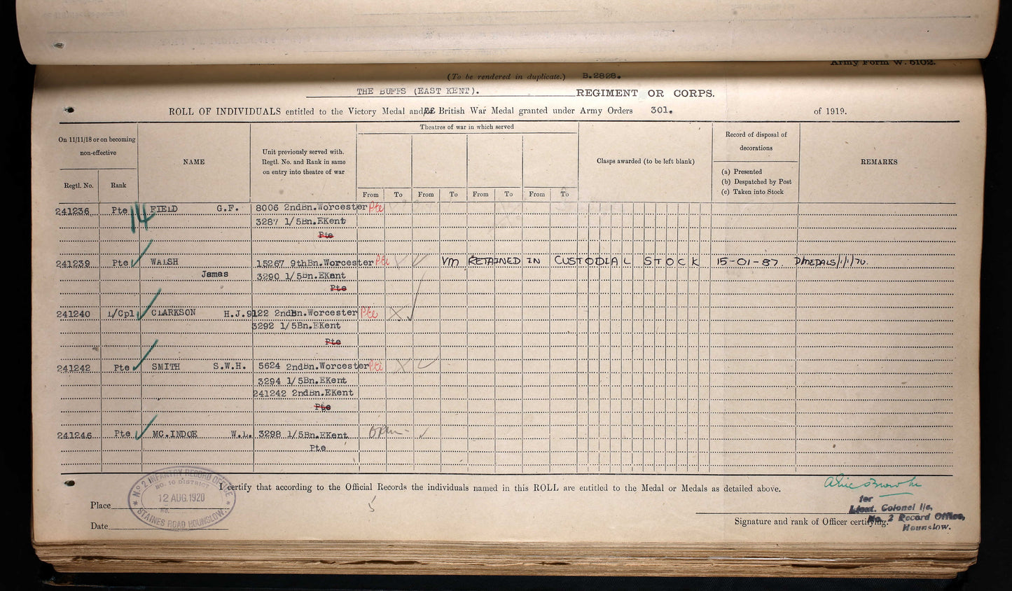 5th Bn. The Buffs (East Kent Regiment) - Died Iraq 1917 - Memorial Plaque - From Woolwich, London