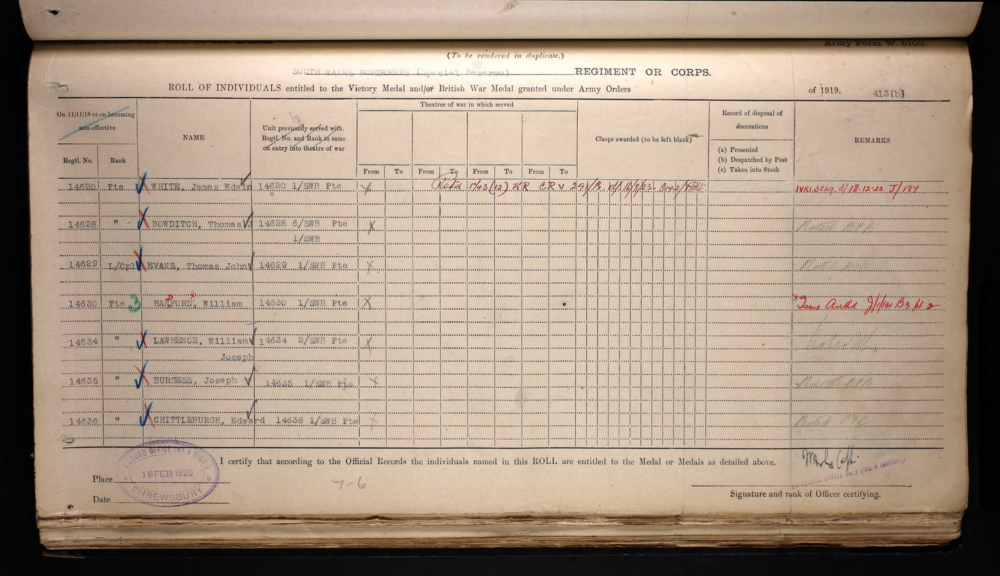 South Wales Borderers - 1914 Mons Star Medal Trio - Winterbourne Abbas, Dorset