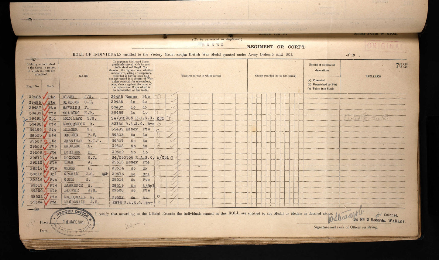 Essex Regiment KIA 1917 Victory Medal WW1 British Late ASC From Kirkcowan