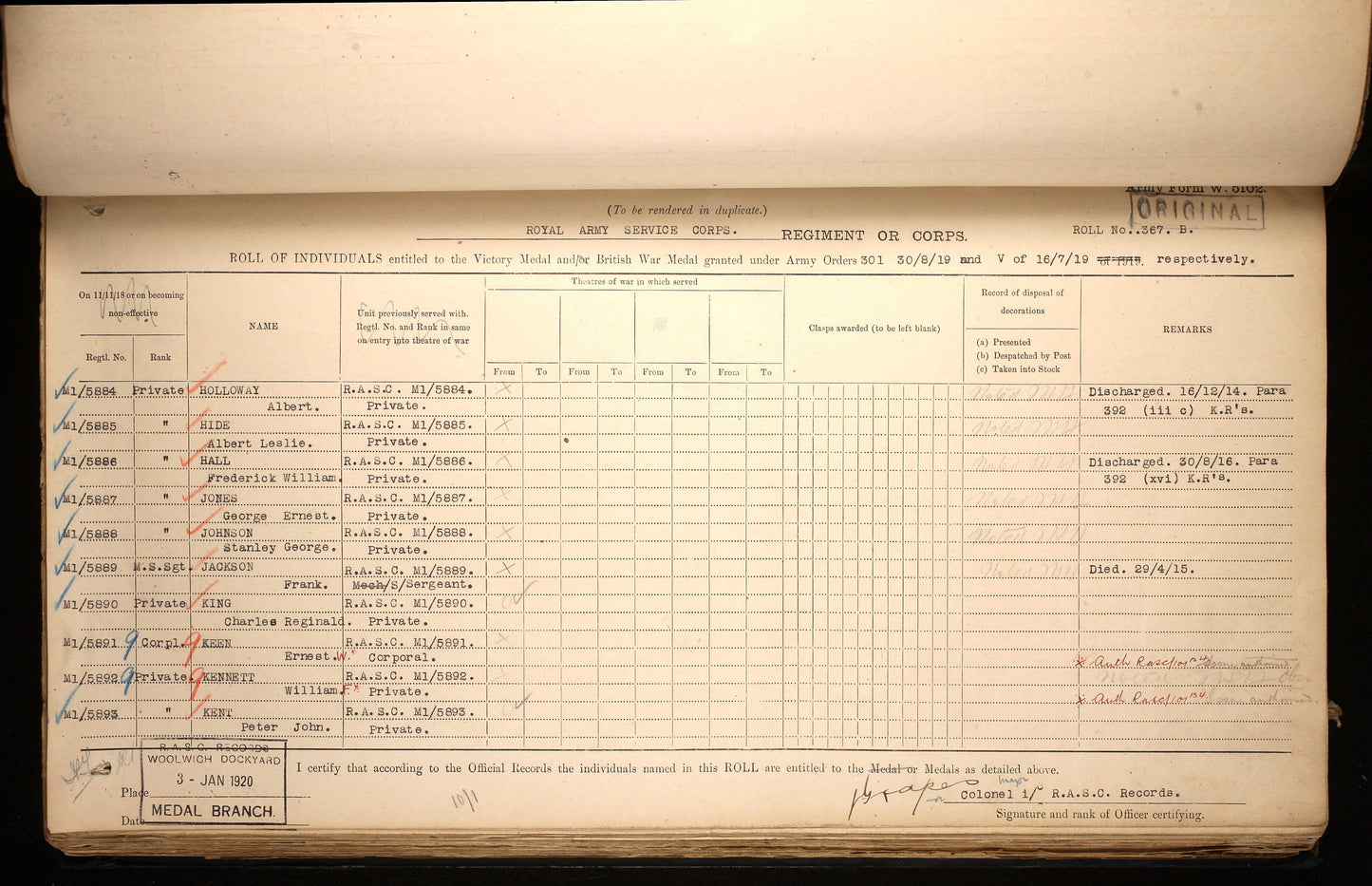 Army Service Corps - Died Wounds 1915, attd 28th Division Field Ambulance, RAMC - Birmingham - WW1 Medals