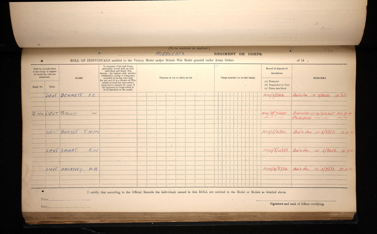 19th Middlesex Regiment Mentioned in Despatches WIA Captain & QM WW1 Medal Pair