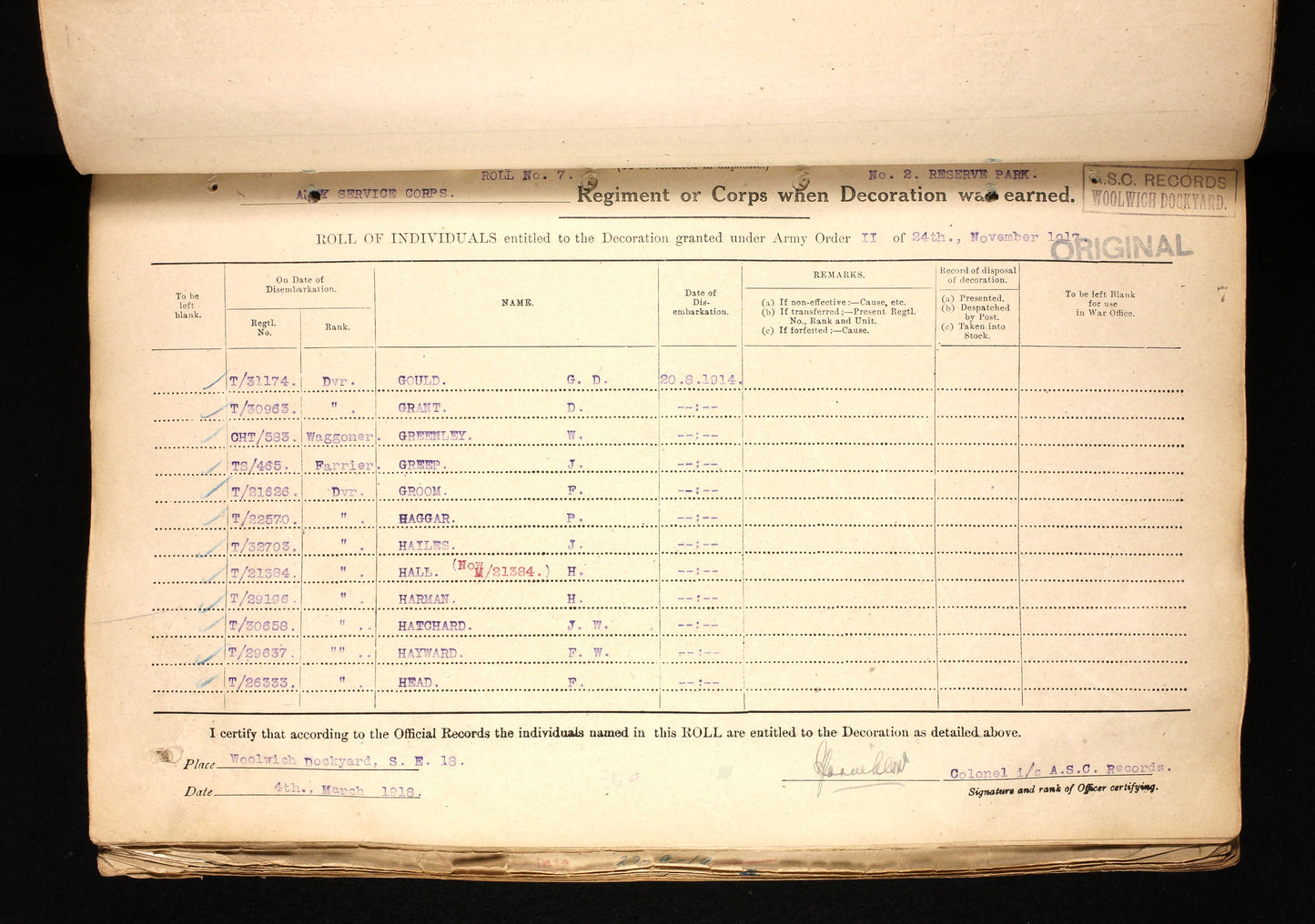 Army Service Corps Heavy Transport 19 Corps - Wounded in Action 1918 - WW1 1914 Mons Star Medal Trio - London