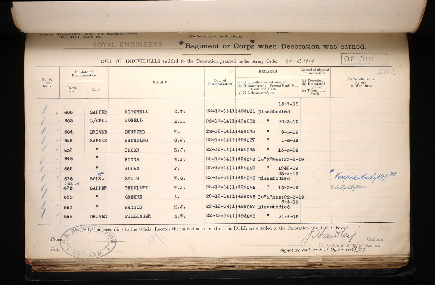 Royal Engineers Territorial Efficiency Medal Group WW1 Powell from Limehouse