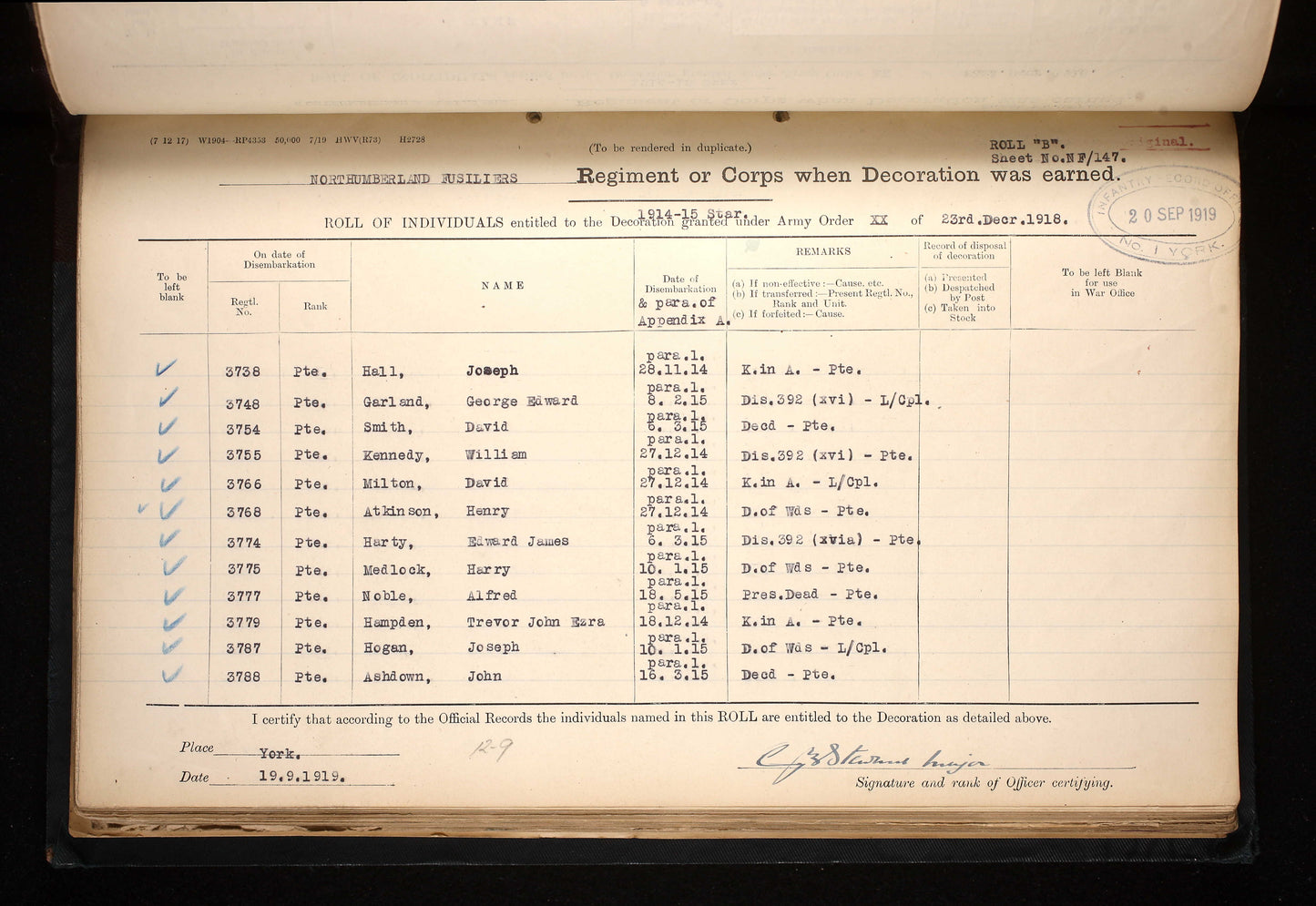 Northumberland Fusiliers DOW Somme 1916 1914-15 Star WW1 Medal Gateshead-on-Tyne