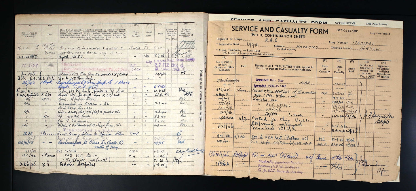 1st Reconnaissance Regiment WIA 1944 4th/7th Dragoon Guards WW2 Medals Sheffield