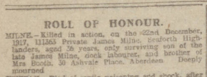 Seaforth Highlanders KIA Dec 1917 WW1 Victory Medal from Aberdeen