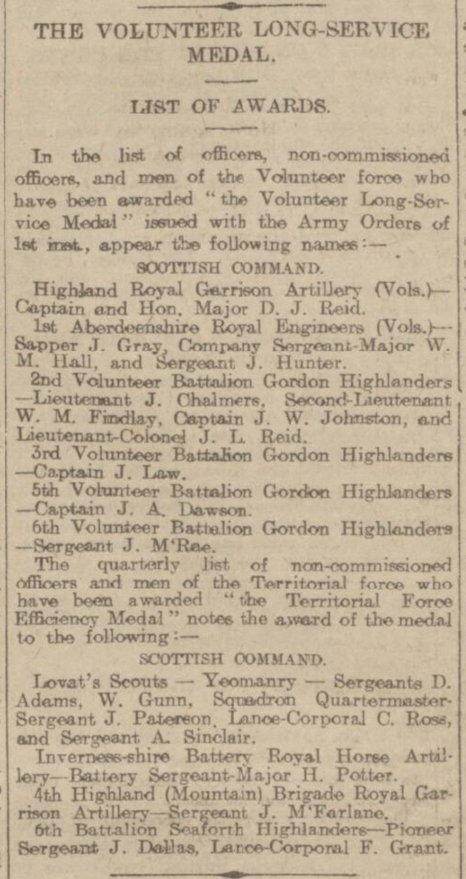 6th Seaforth Highlanders PIONEER SERGEANT Territorial Force Efficiency Medal EVII