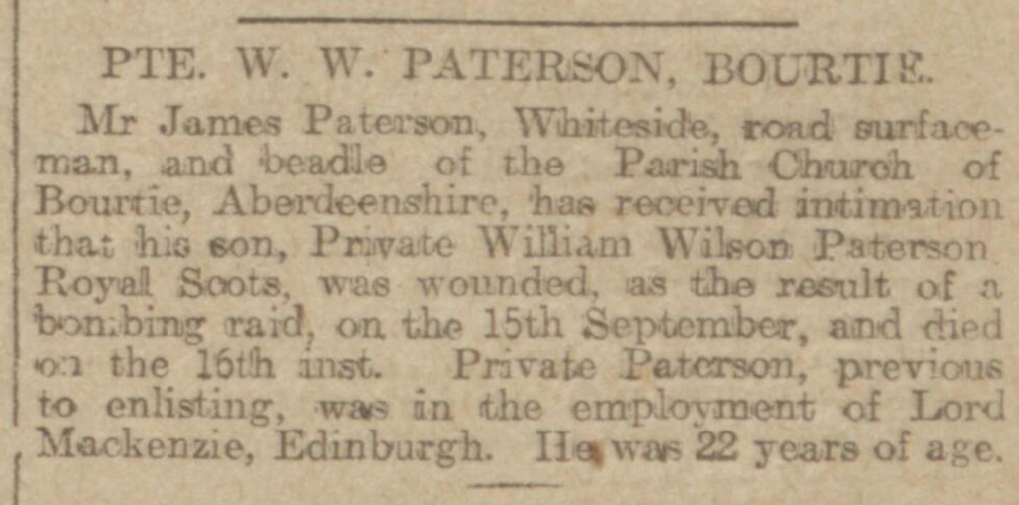 5th Bn. Royal Scots – Died of Wounds in Bombing Trench Raid 1916 – WW1 Medal Pair – From Bourtie, Inverurie