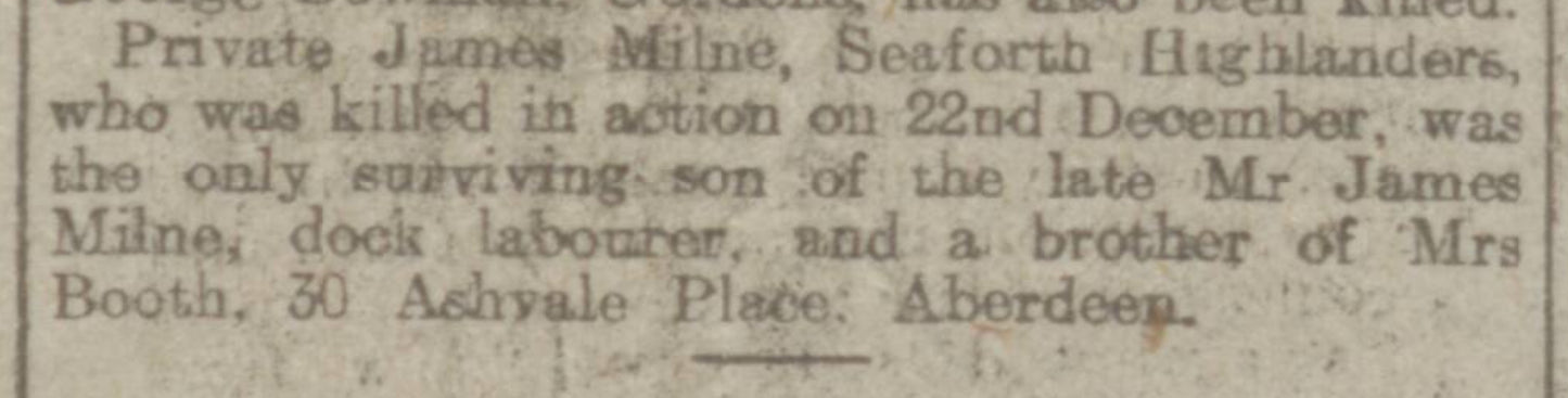 Seaforth Highlanders KIA Dec 1917 WW1 Victory Medal from Aberdeen