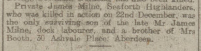 Seaforth Highlanders KIA Dec 1917 WW1 Victory Medal from Aberdeen