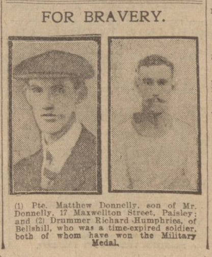 Scottish Rifles (Cameronians) - WW1 Military Medal Gallantry Group - From Paisley - Possibly POW