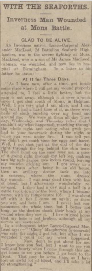 Seaforth Highlanders WIA 1914 Great Letter Home Mons Star Medal Inverness Nairn