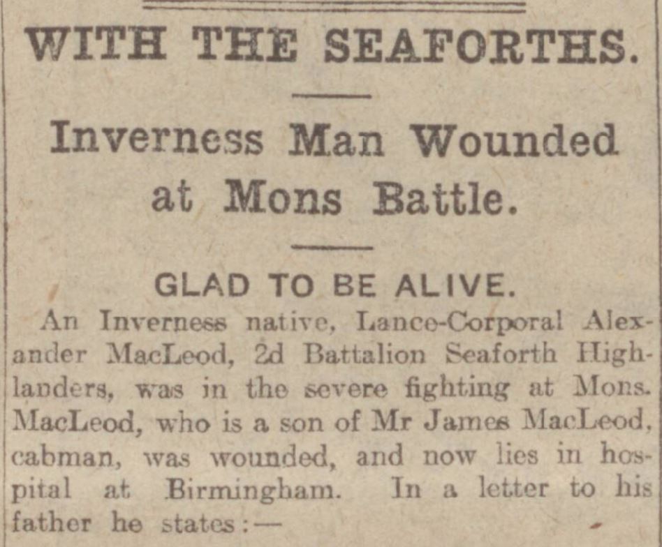 Seaforth Highlanders WIA 1914 Great Letter Home Mons Star Medal Inverness Nairn